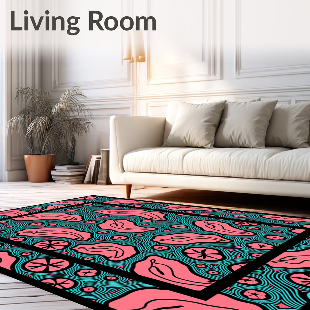 Coral Chili Pepper Teal Swirl Rug