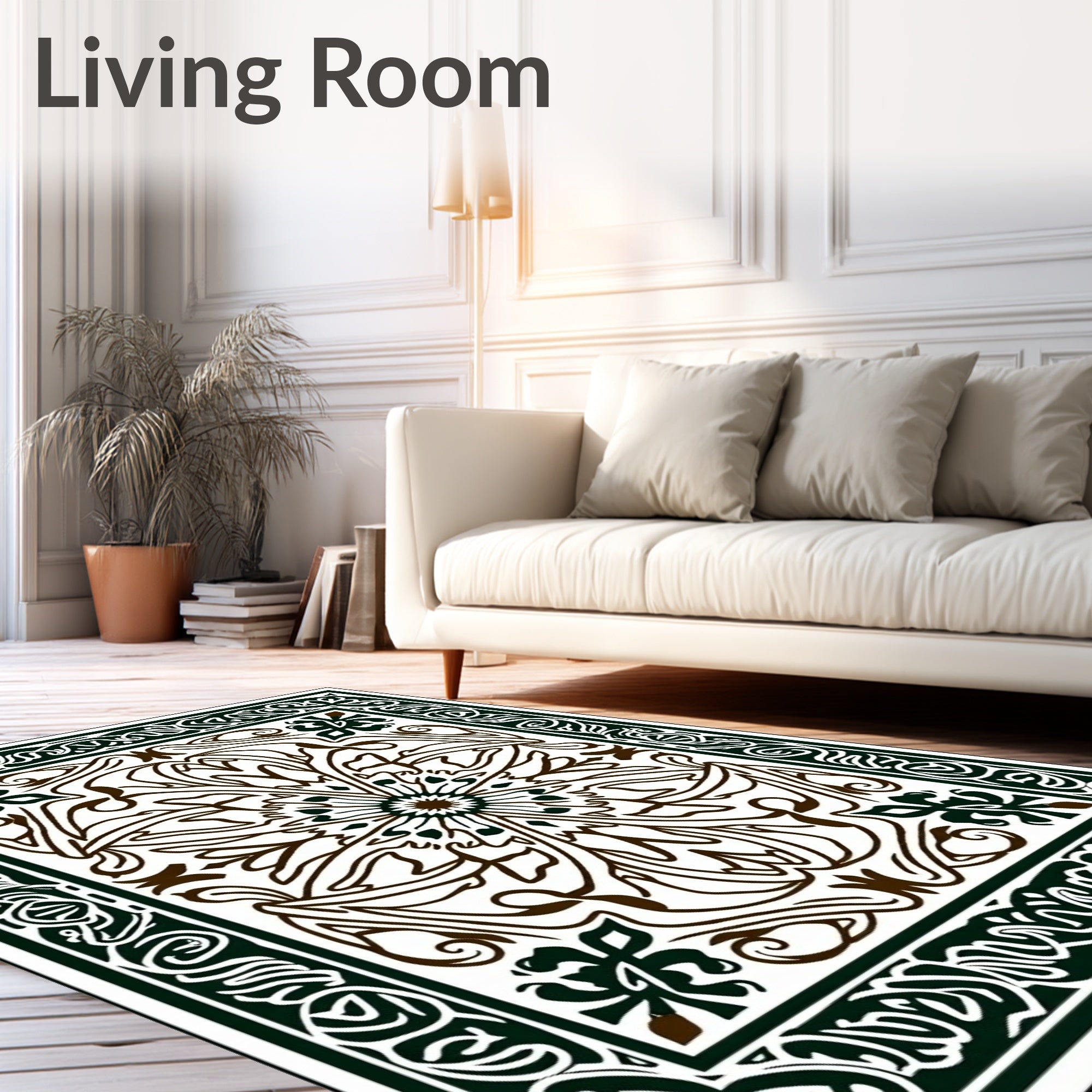 Dark Green Brown Floral Medallion Art Nouveau Rug