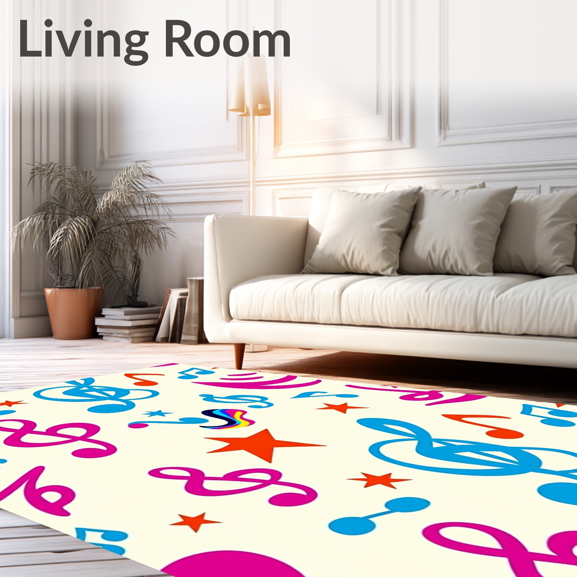 Vibrant Musical Notes And Stars Rug
