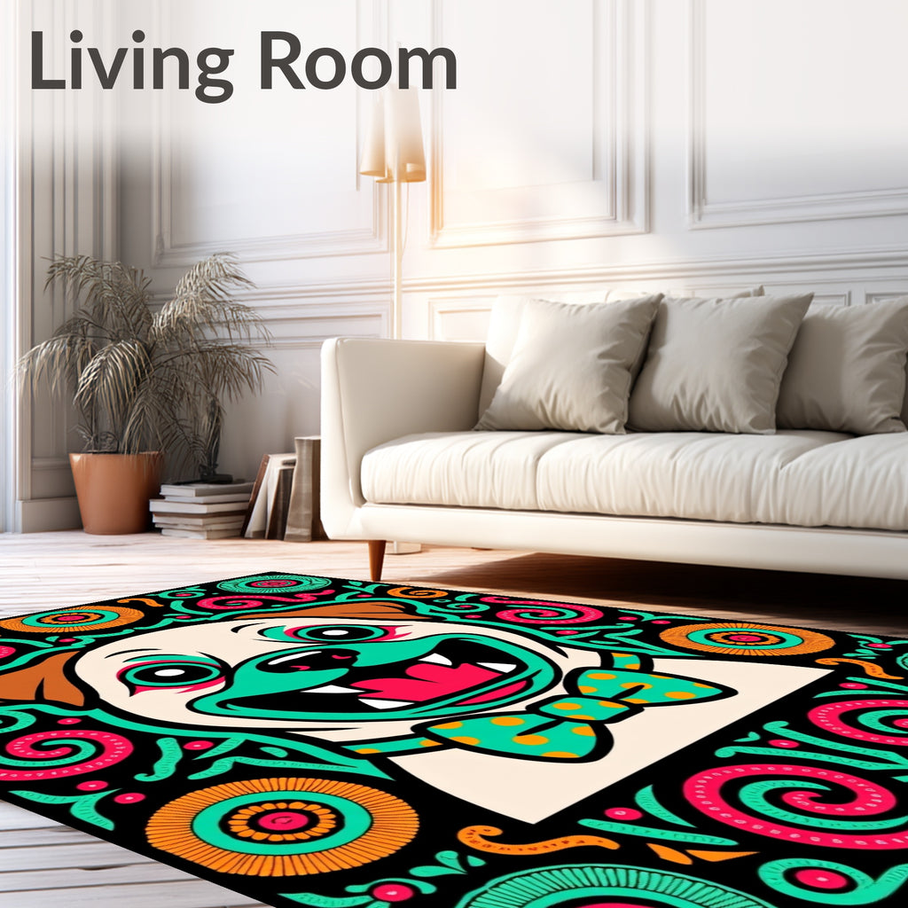 Vibrant Pug With Tribal Border Rug
