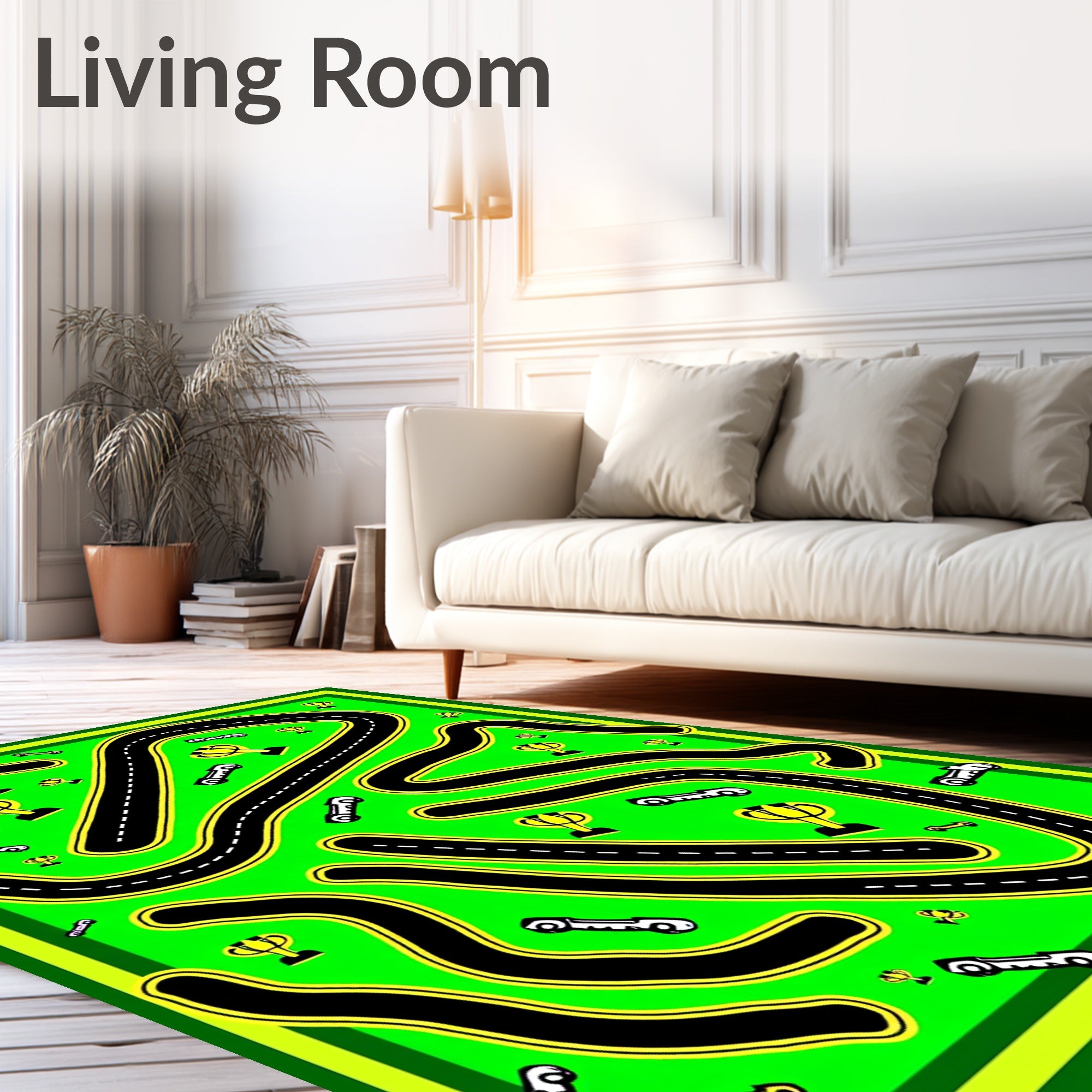 Race Track Cars and Trophies Bright Rug