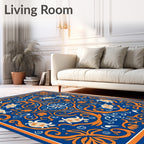 Ornate Sea Turtle Floral Blue Orange Rug