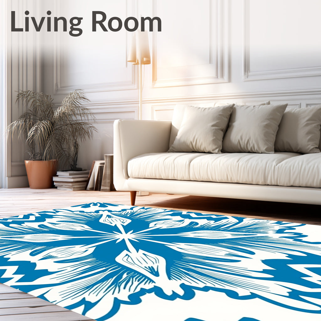 Bold Blue Sunburst Floral Medallion Rug