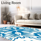 Bold Blue Sunburst Floral Medallion Rug
