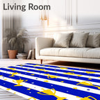 Golden Trophies Blue White Stripes Rug