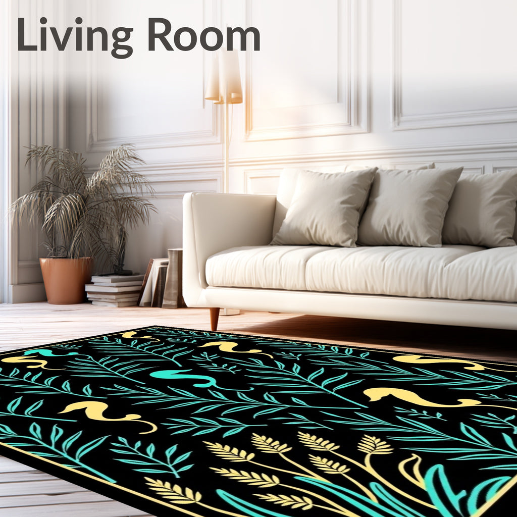 Aqua Yellow Seahorse Foliage Repeat Rug
