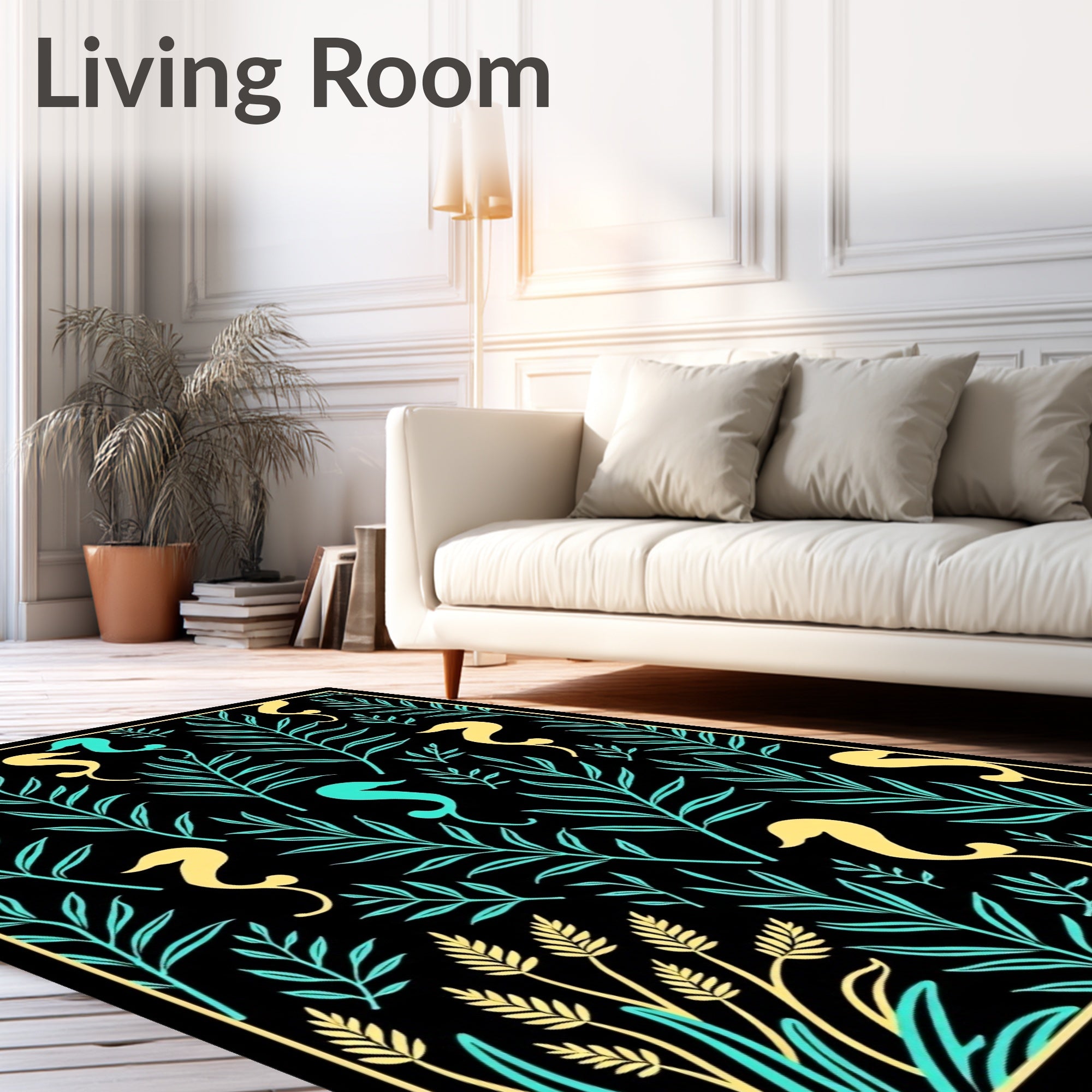 Aqua Yellow Seahorse Foliage Repeat Rug