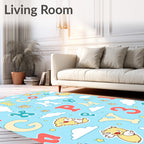 Whimsical Yellow Monster Alphabet Clouds Rug