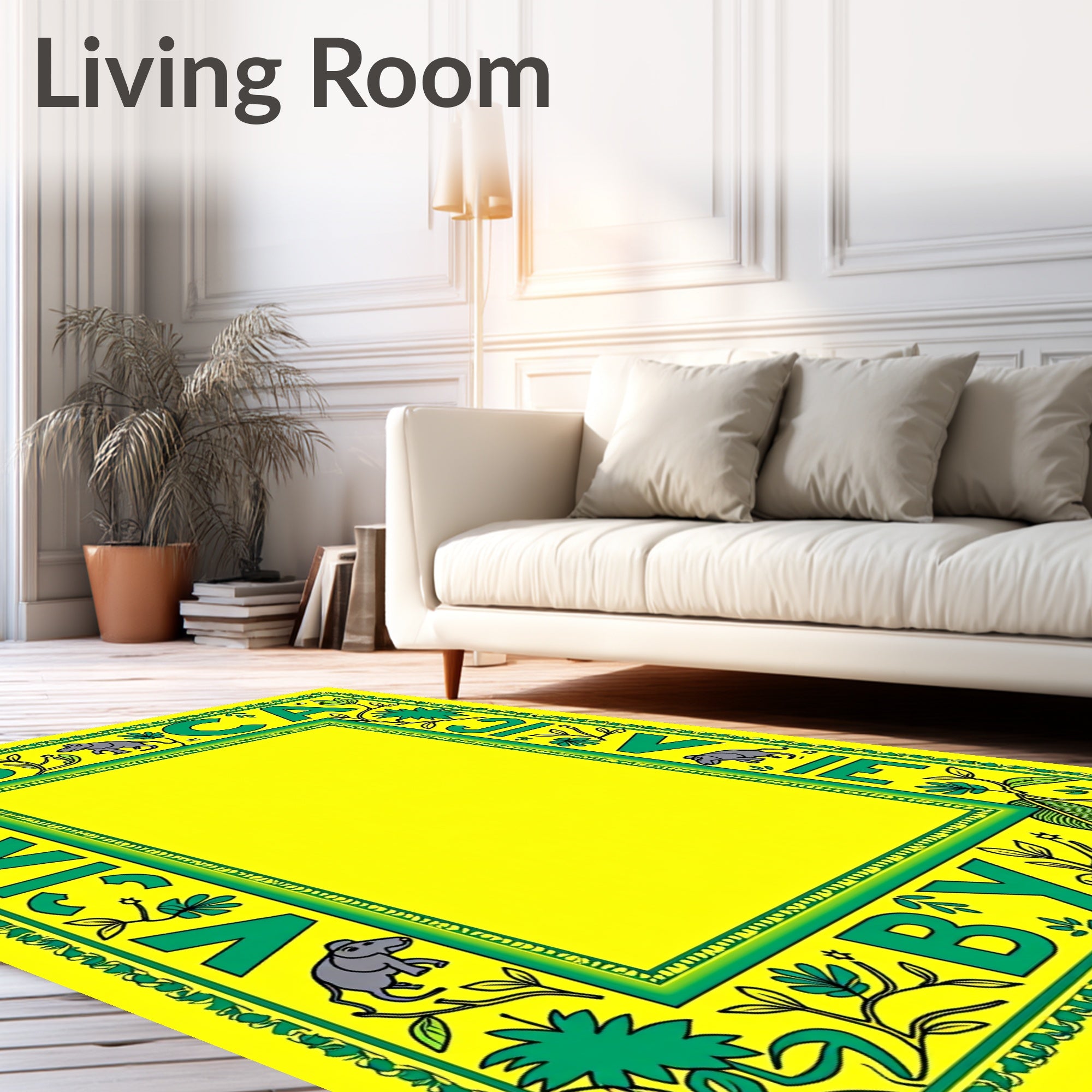Whimsical Elephant Alphabet Border Rug