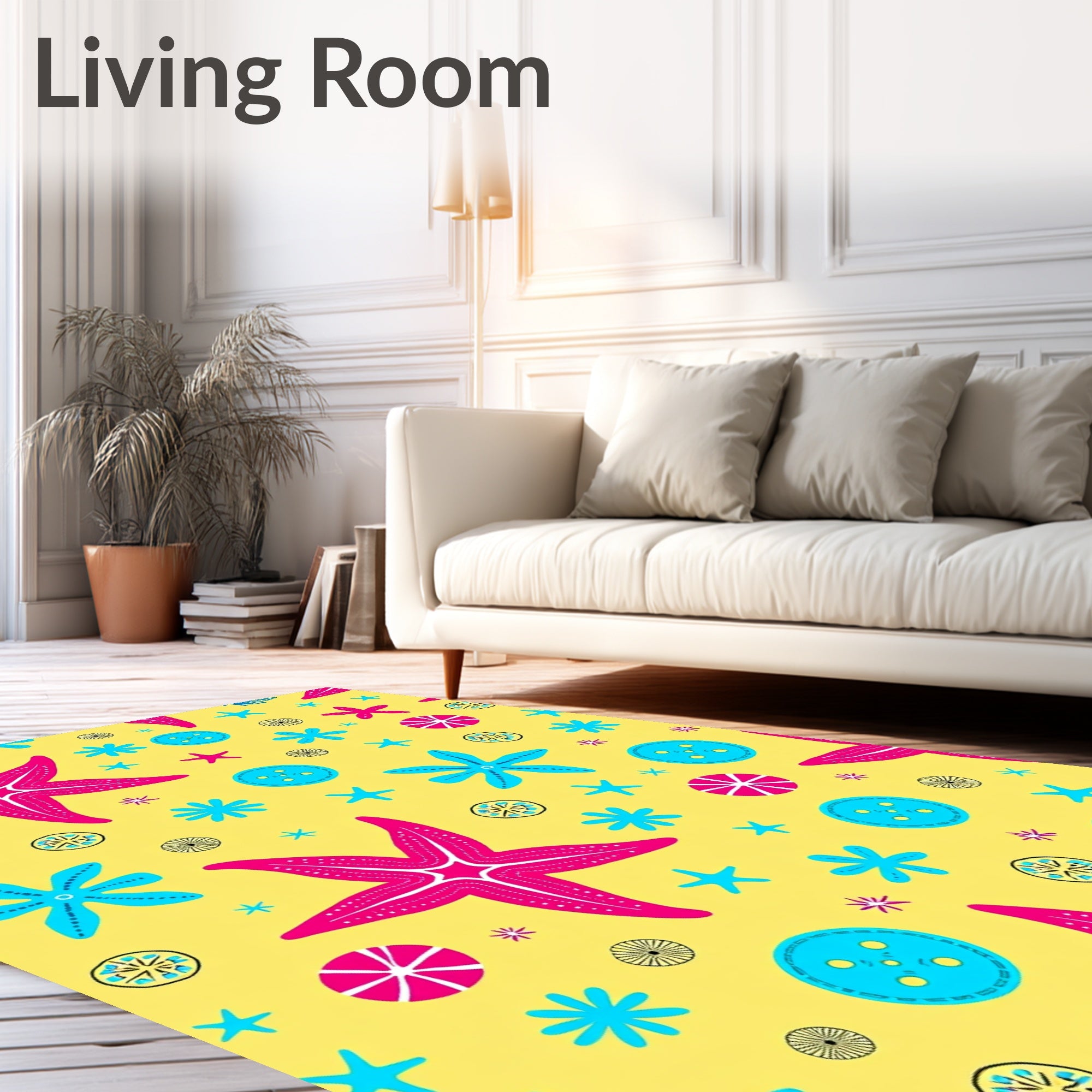 Bright Pink Blue Starfish Buttons Underwater Rug