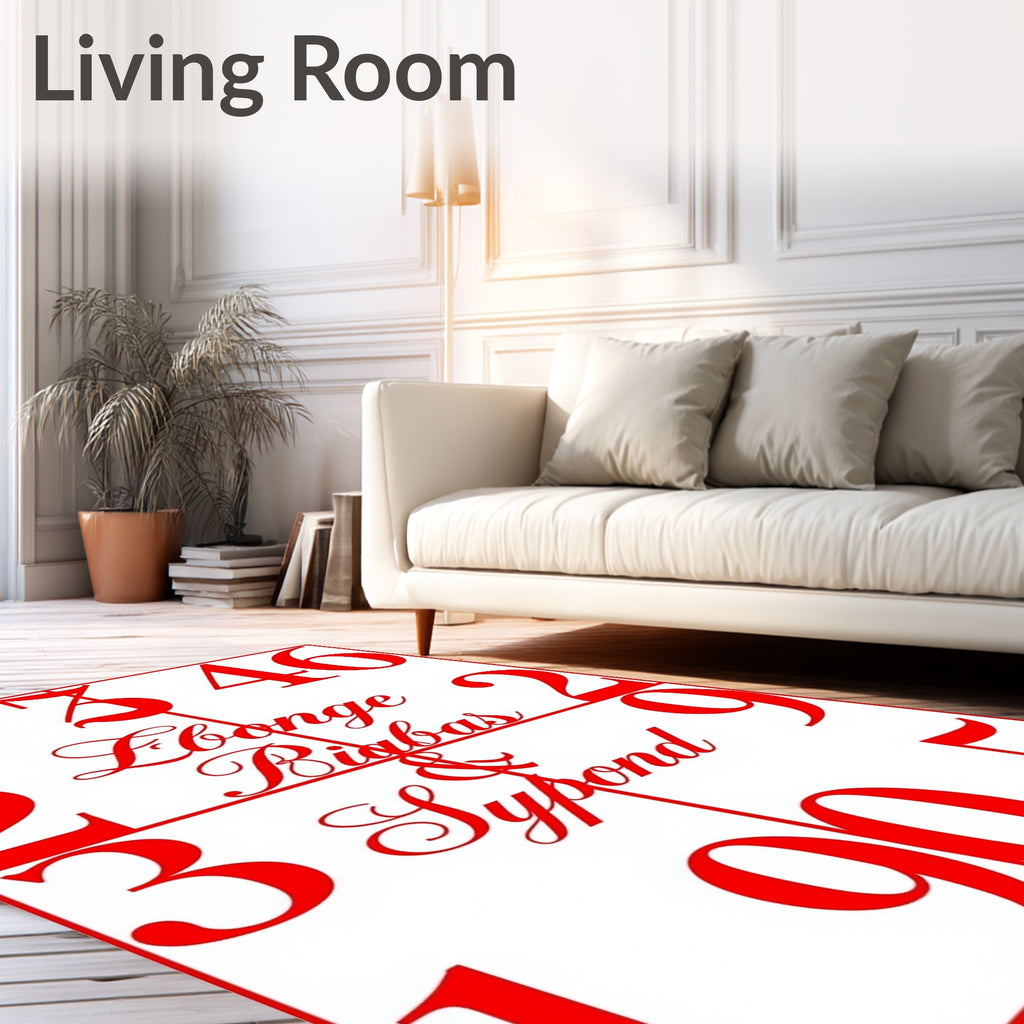 Bold Red Number Grid Calligraphy Rug