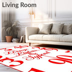 Bold Red Number Grid Calligraphy Rug