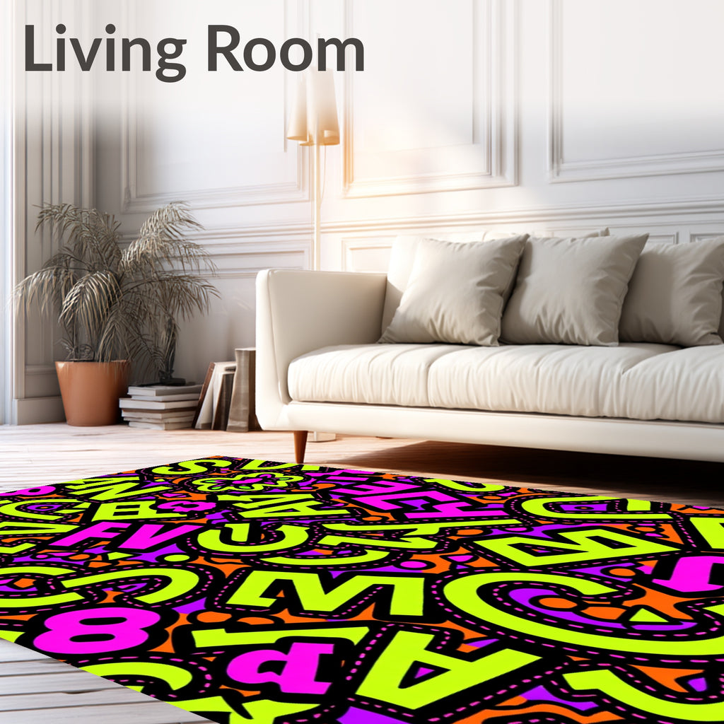 Vibrant Neon Graffiti Letters Collage Rug
