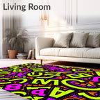 Vibrant Neon Graffiti Letters Collage Rug