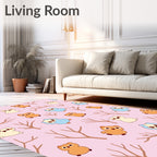 Cute Owl Forest Pink Background Rug