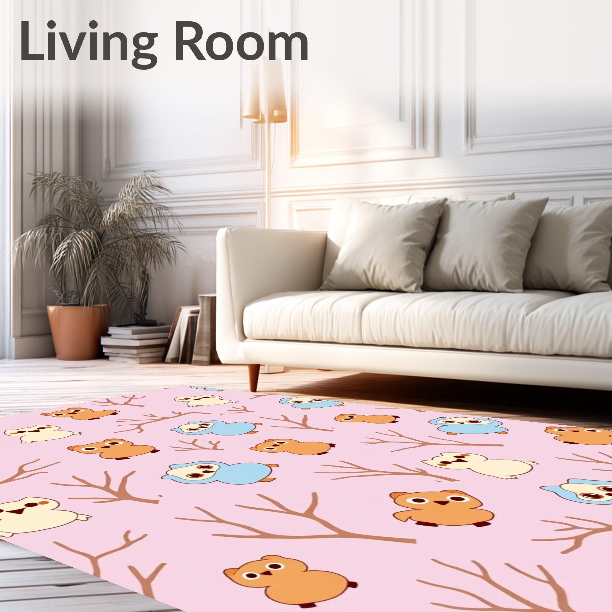 Cute Owl Forest Pink Background Rug