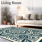 Cream Teal Floral Medallion Harmony Rug