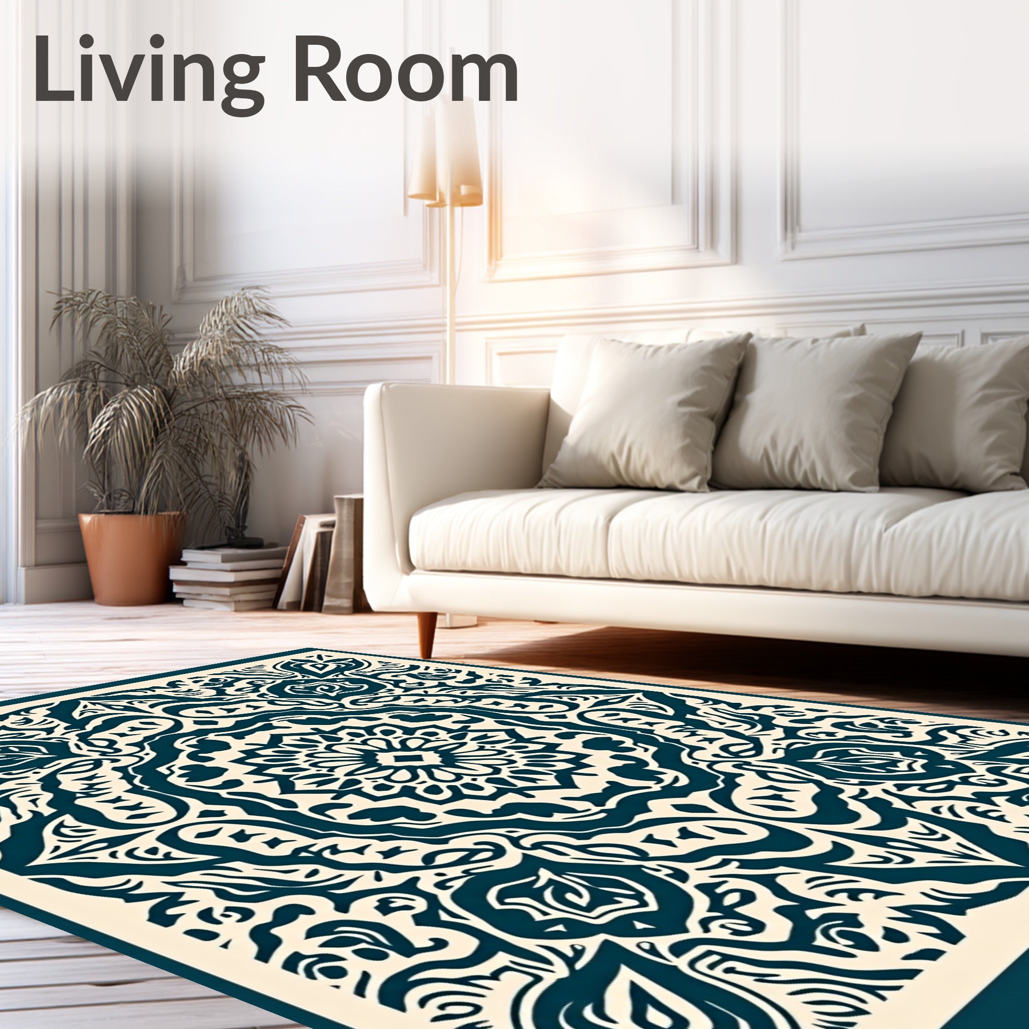 Cream Teal Floral Medallion Harmony Rug