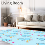 Whimsical Blue Bird Floral Stars Rug