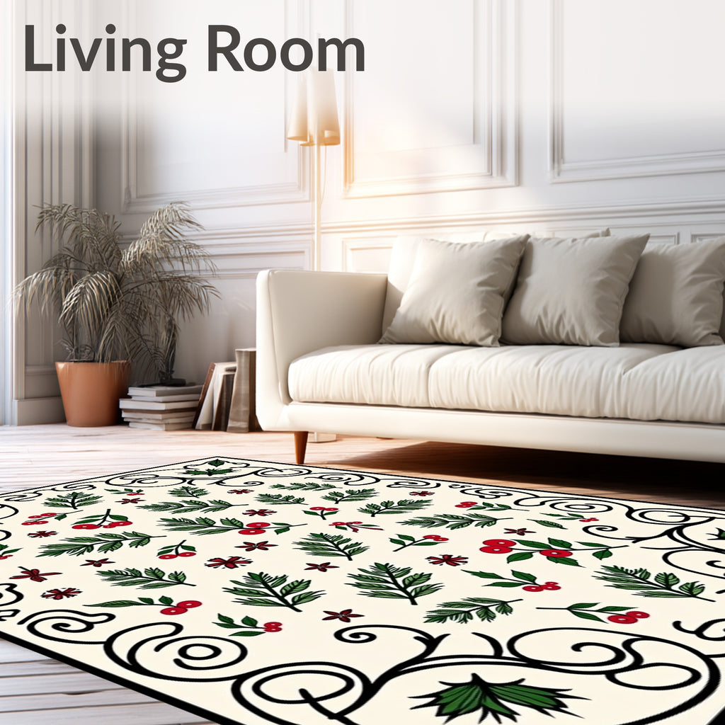Rustic Holly Berry Twig Arrangement Rug