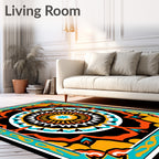 Bright Teal Orange Geometric Medallion Rug
