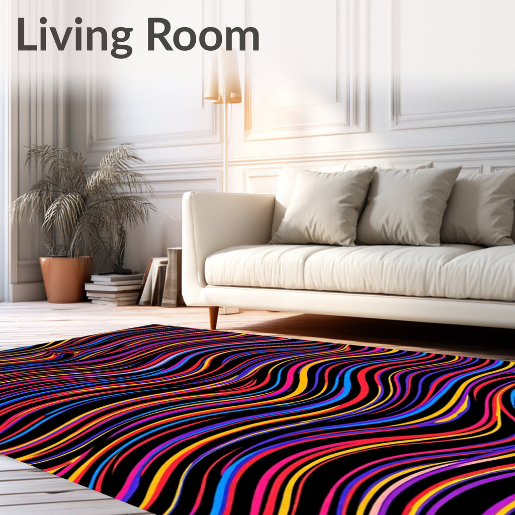 Vibrant Rainbow Stripe Wave Rug
