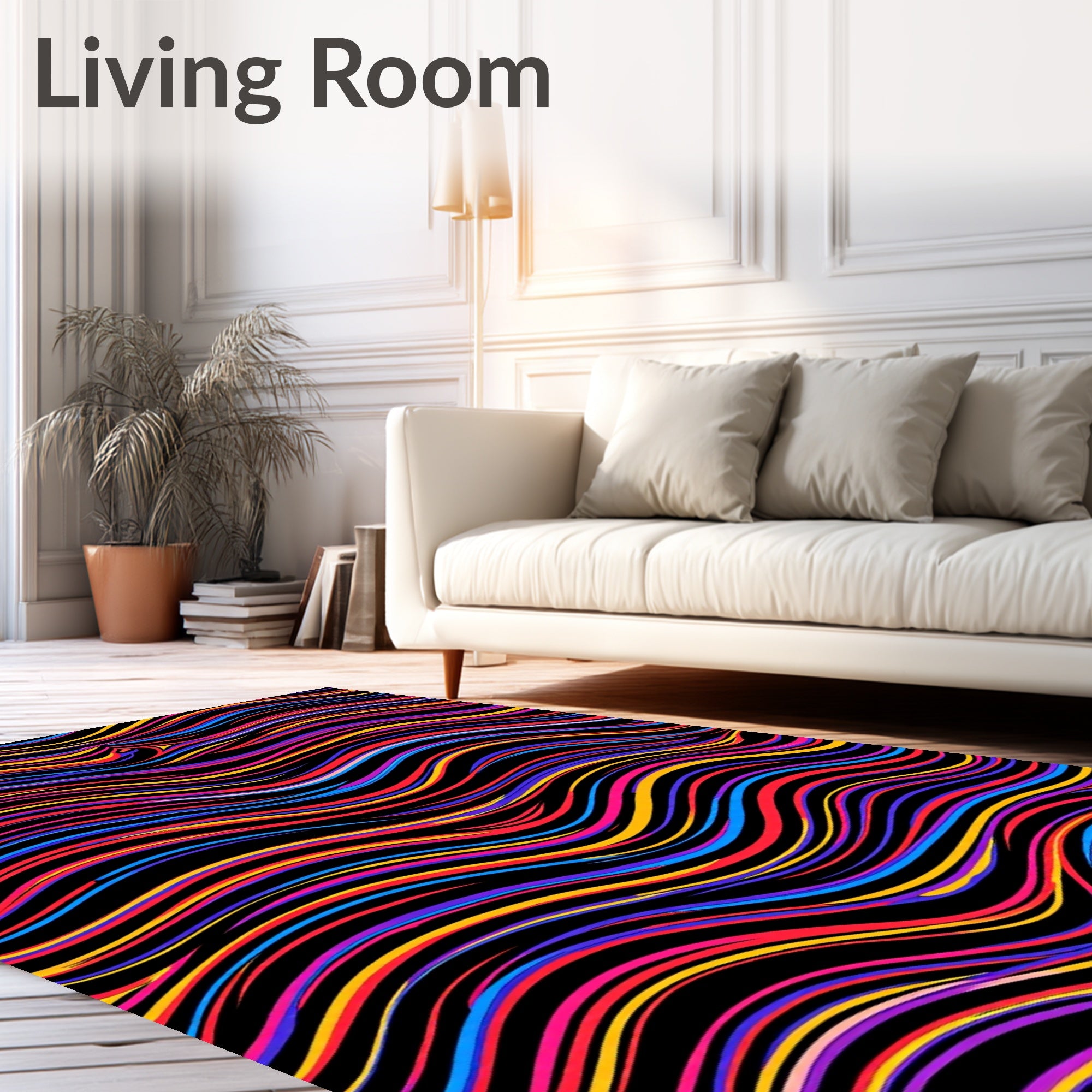 Vibrant Rainbow Stripe Wave Rug