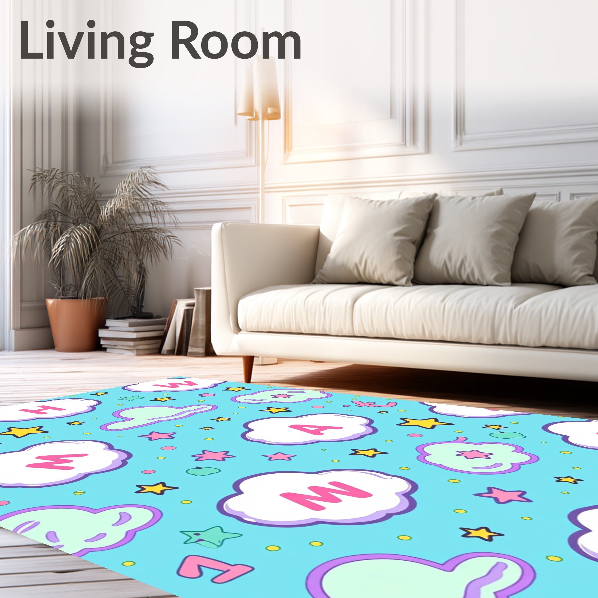 Whimsical Cloud Moon Star Alphabet Rug