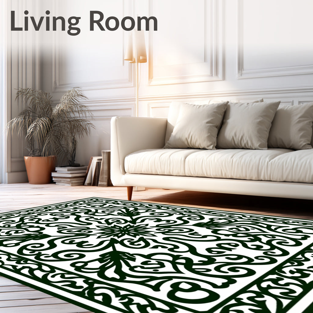 Forest Green Arabesque Filigree Rug