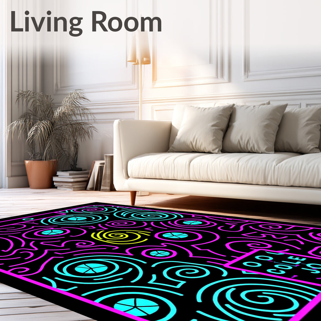 Neon Swirls Turquoise Pink Yellow Rug