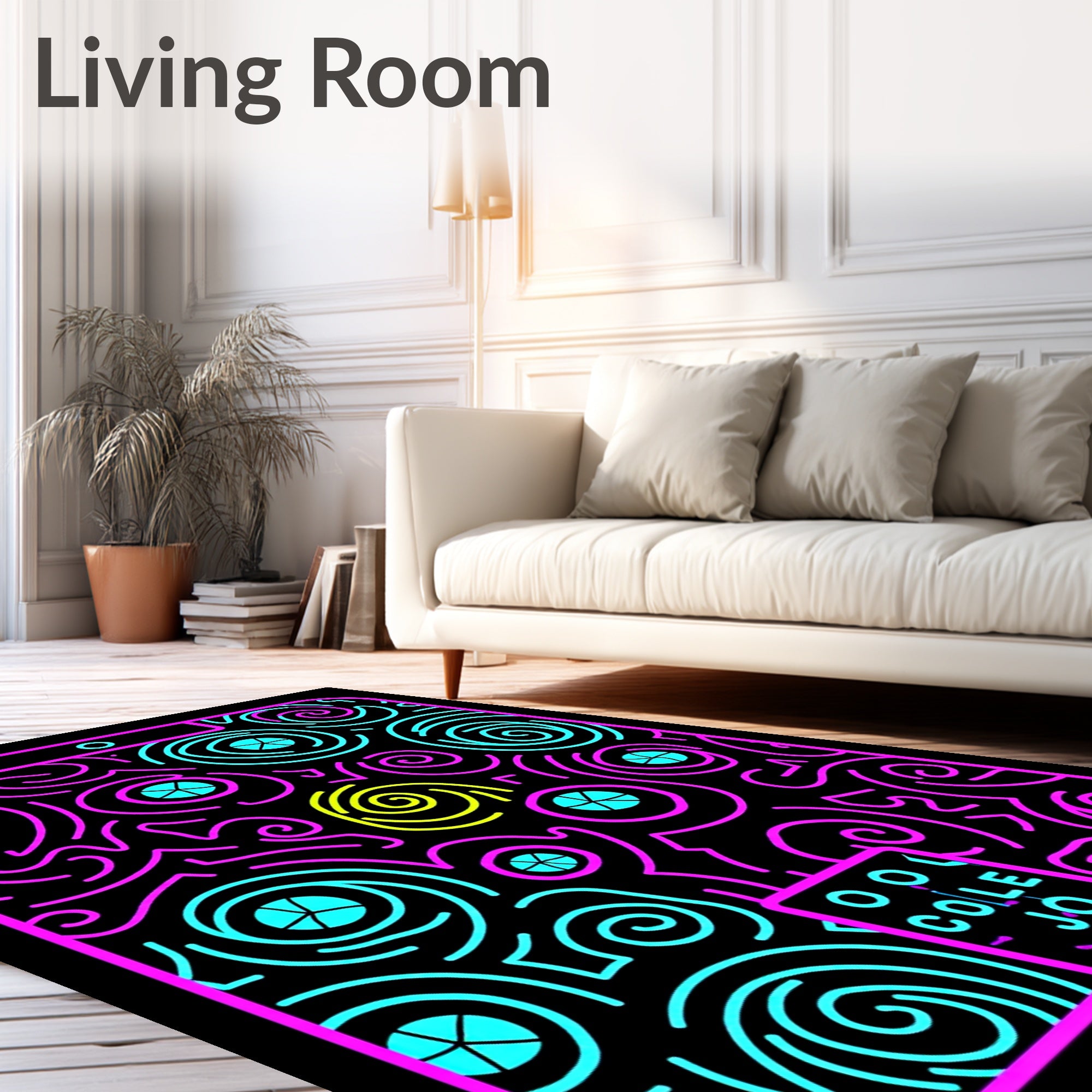 Neon Swirls Turquoise Pink Yellow Rug