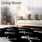 Whimsical White Skeleton Dance Black Rug