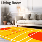 Retro Orange Geometric Basketball Court Rug