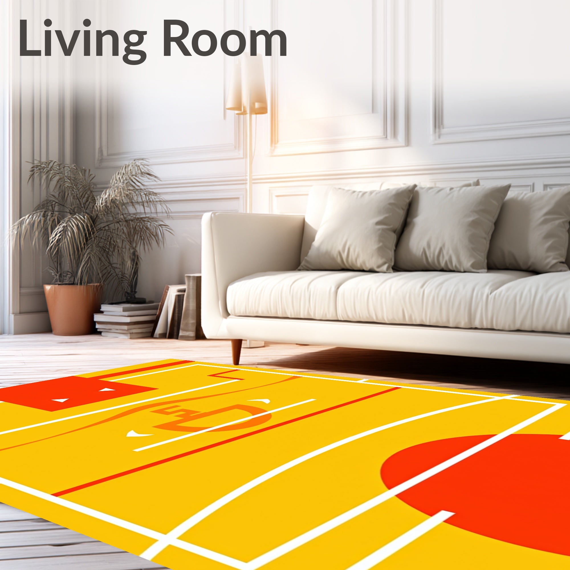 Retro Orange Geometric Basketball Court Rug