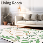 Charming Brown Cat Green Foliage Border Rug
