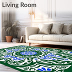 Emerald Green Blue Floral Medallion Rug