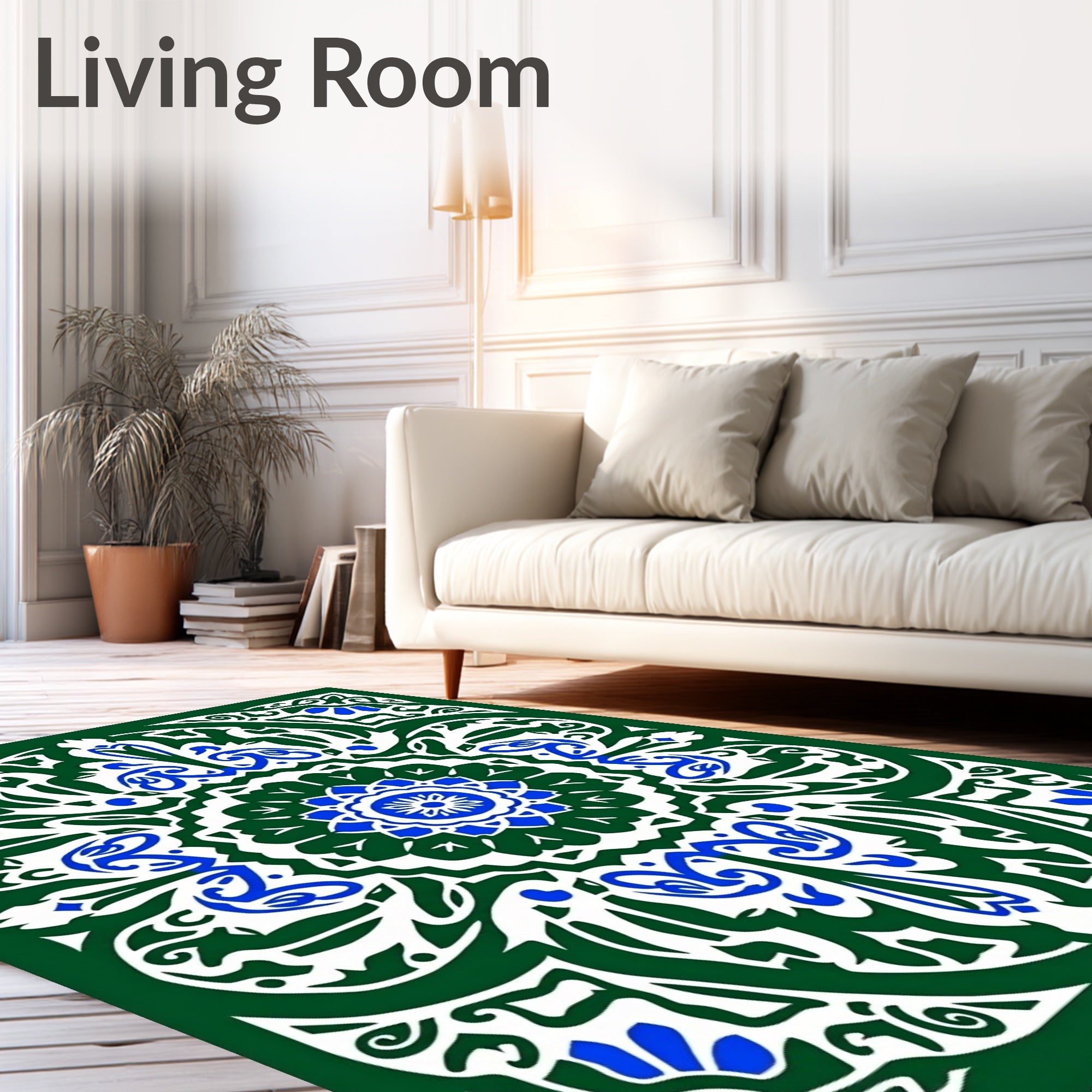 Emerald Green Blue Floral Medallion Rug