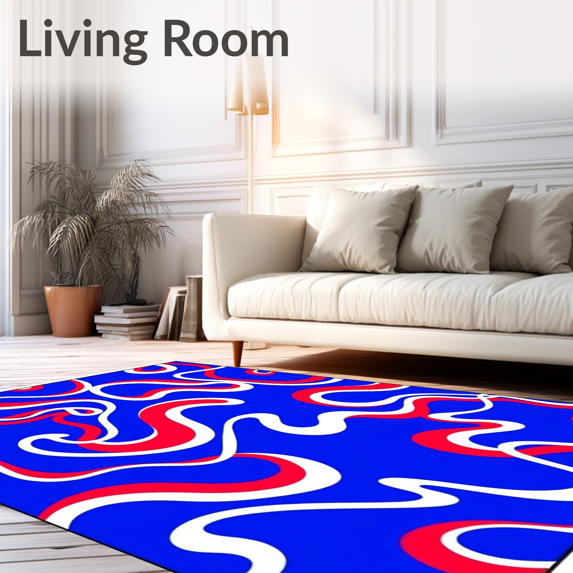 Vibrant Blue Red White Swirl Rug