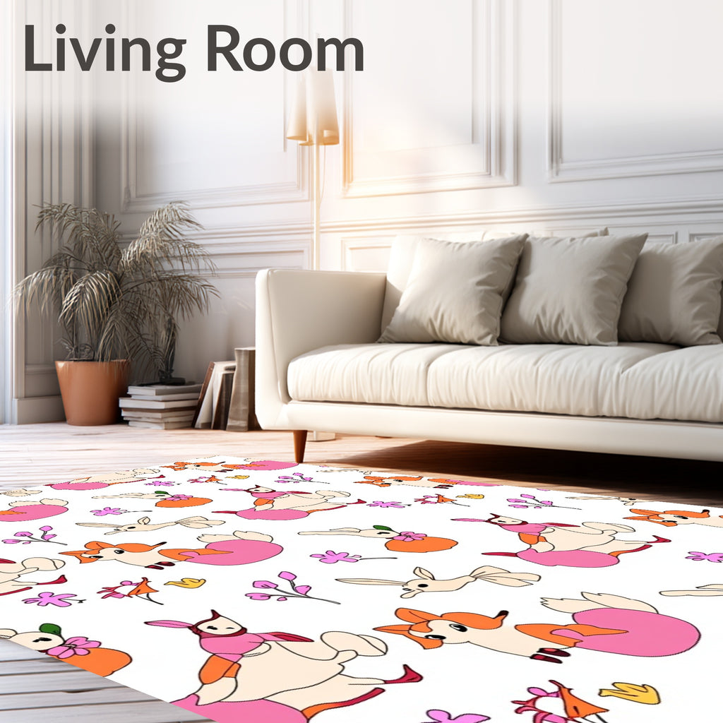 Playful Bunny Floral Garden Theme Rug