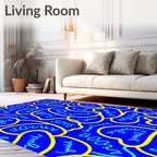 Blue Yellow Organic Text Shapes Rug