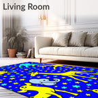 Playful Yellow Animals Blue Starry Rug