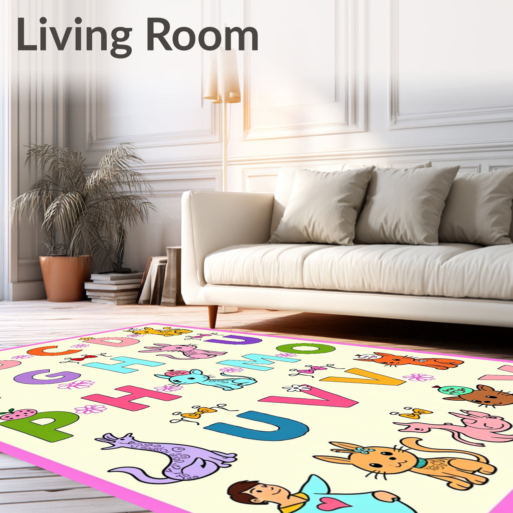 Playful Alphabet Characters Cute Animal Rug