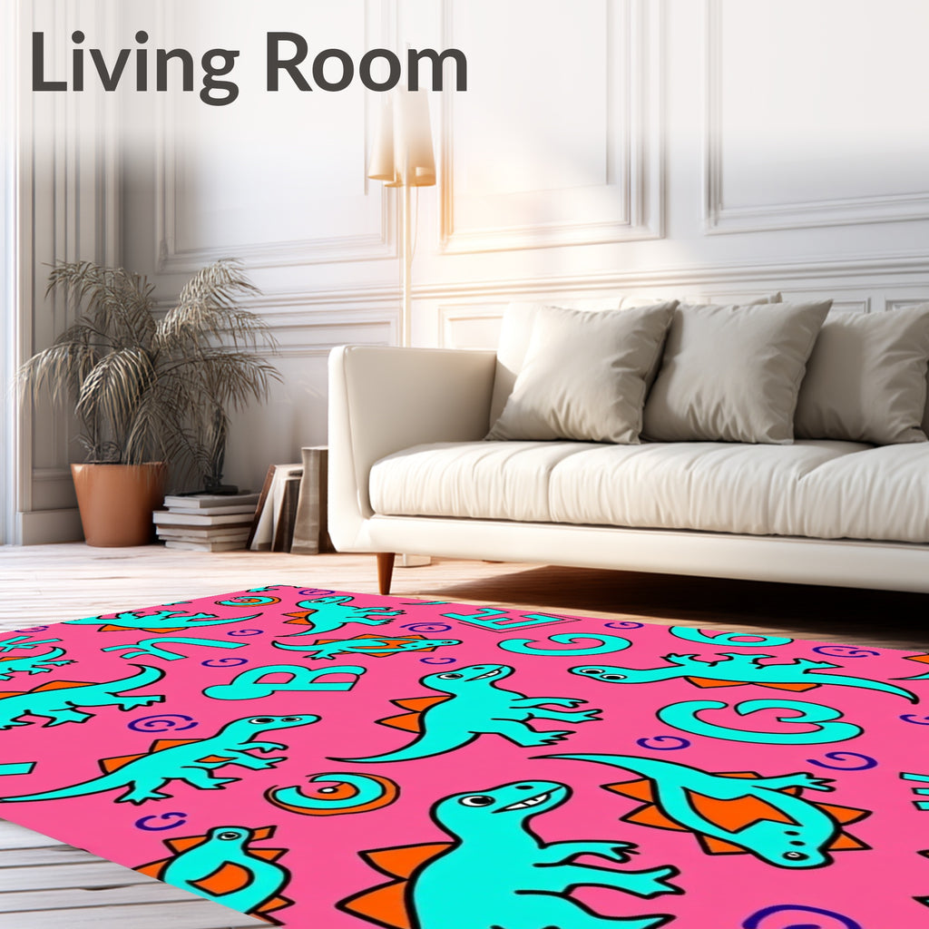 Turquoise Dinosaur Alphabet Hot Pink Rug