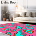 Turquoise Dinosaur Alphabet Hot Pink Rug