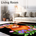 Whimsical Highland Cow Floral Wreath Rug