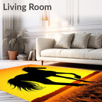 Black Horse Silhouette Golden Sunset Field Rug