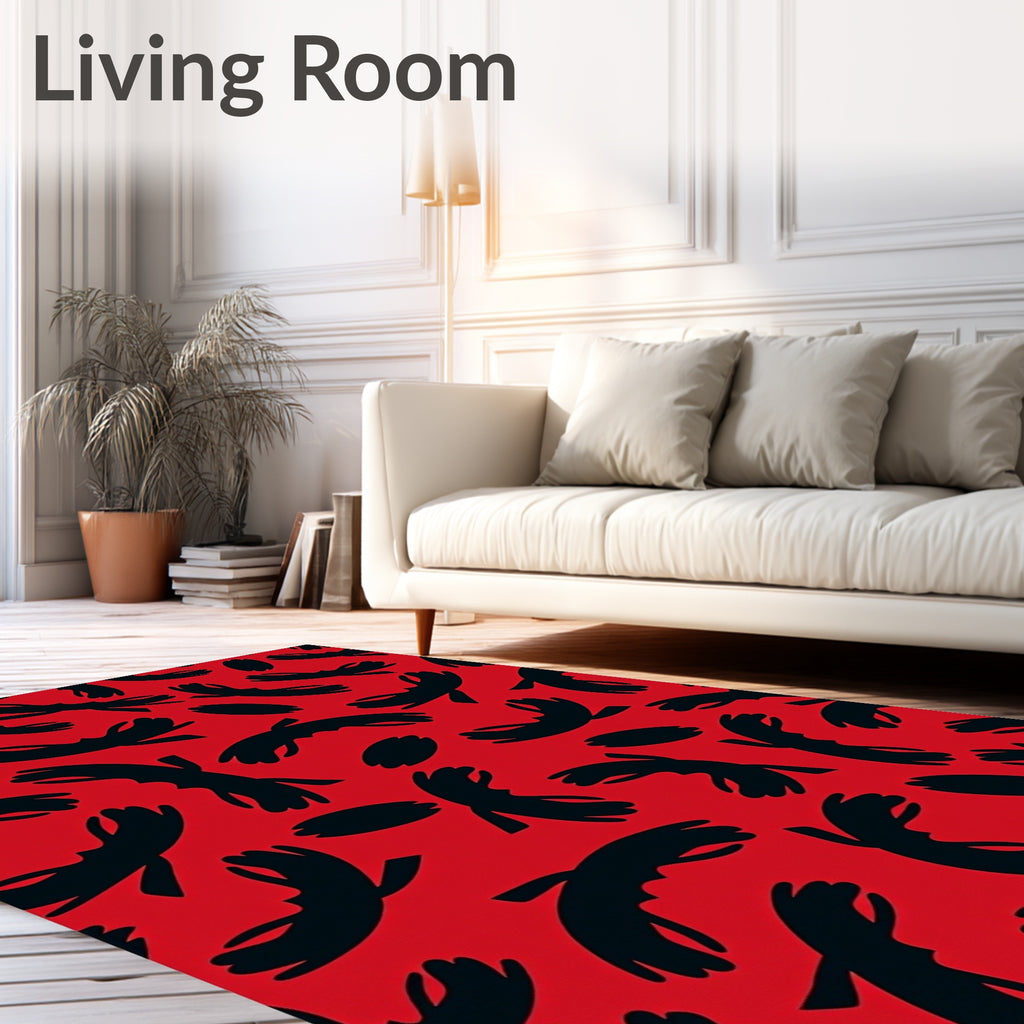 Bold Red Abstract Black Forms Rug