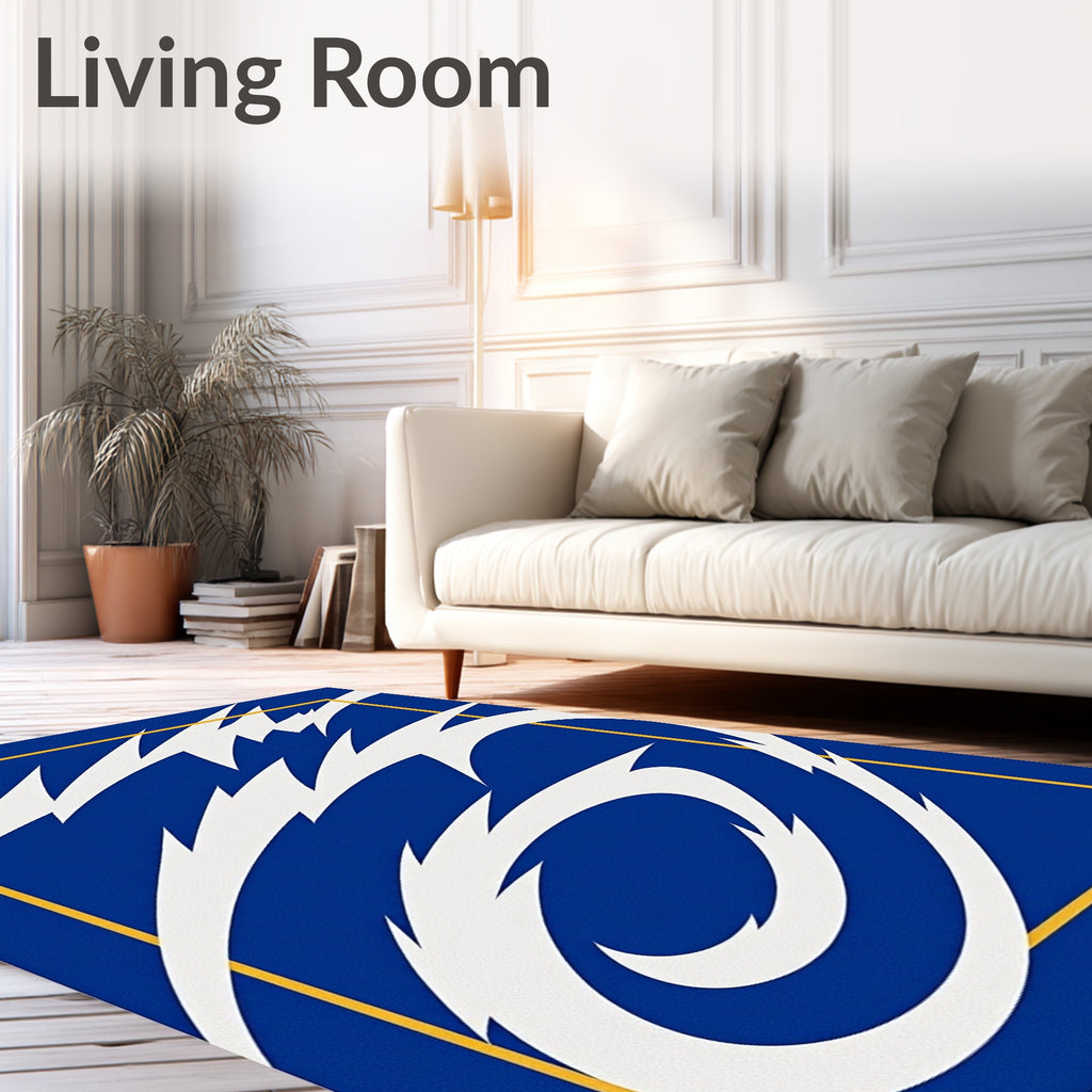 Bold Blue White Streaks Frame Rug