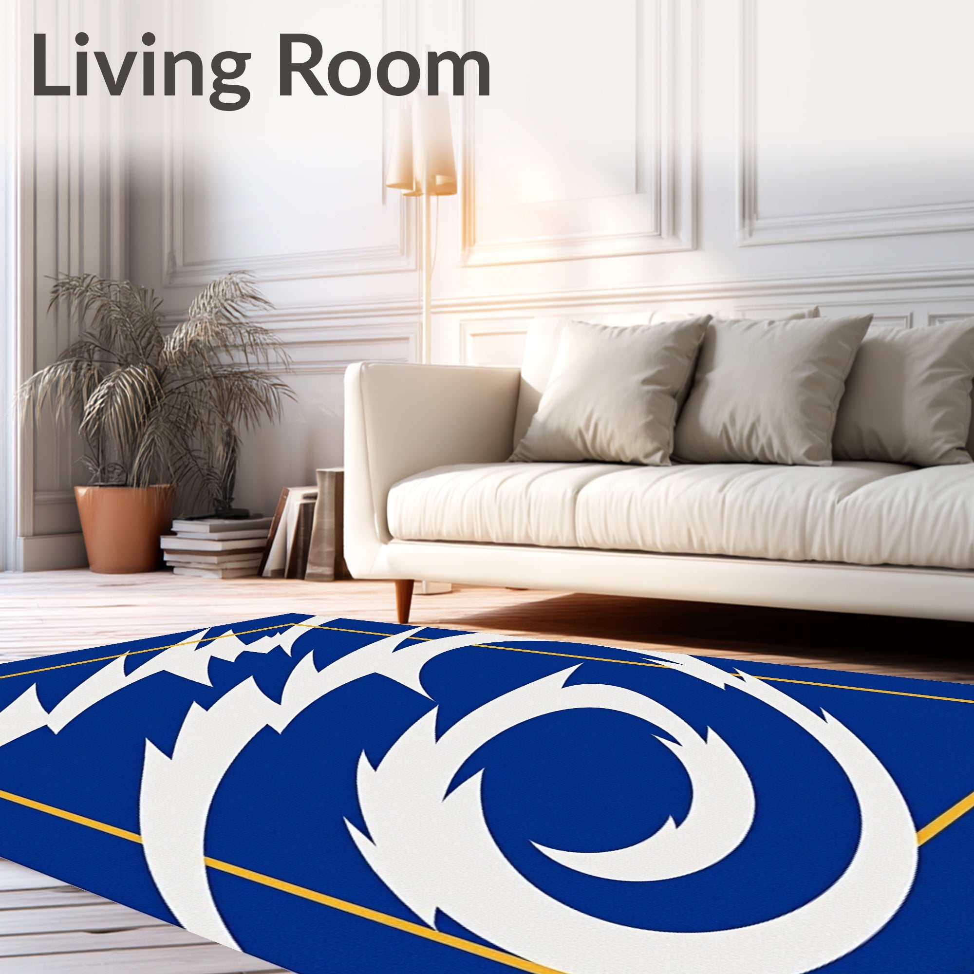 Bold Blue White Streaks Frame Rug