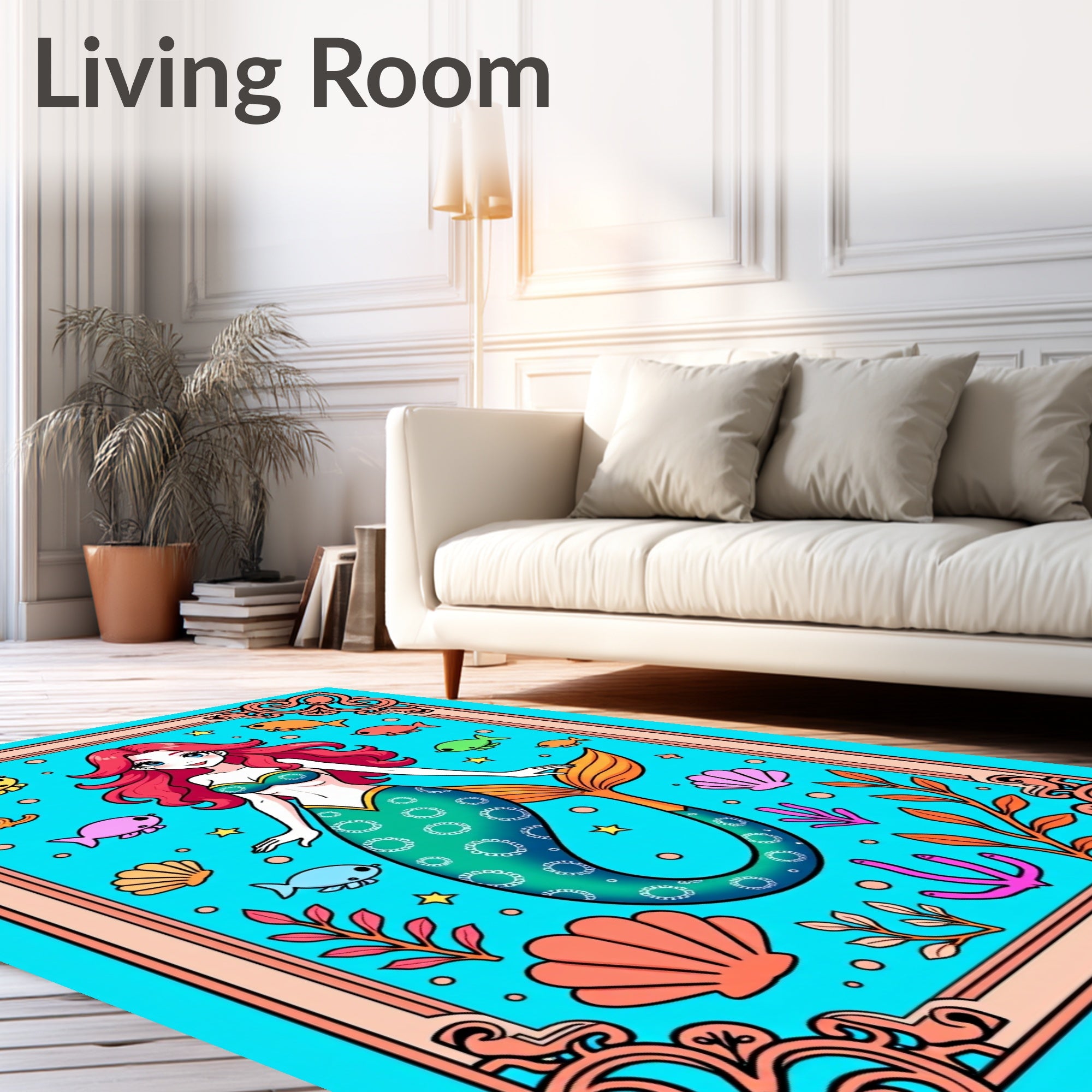 Aqua Mermaid With Coral And Fish Rug
